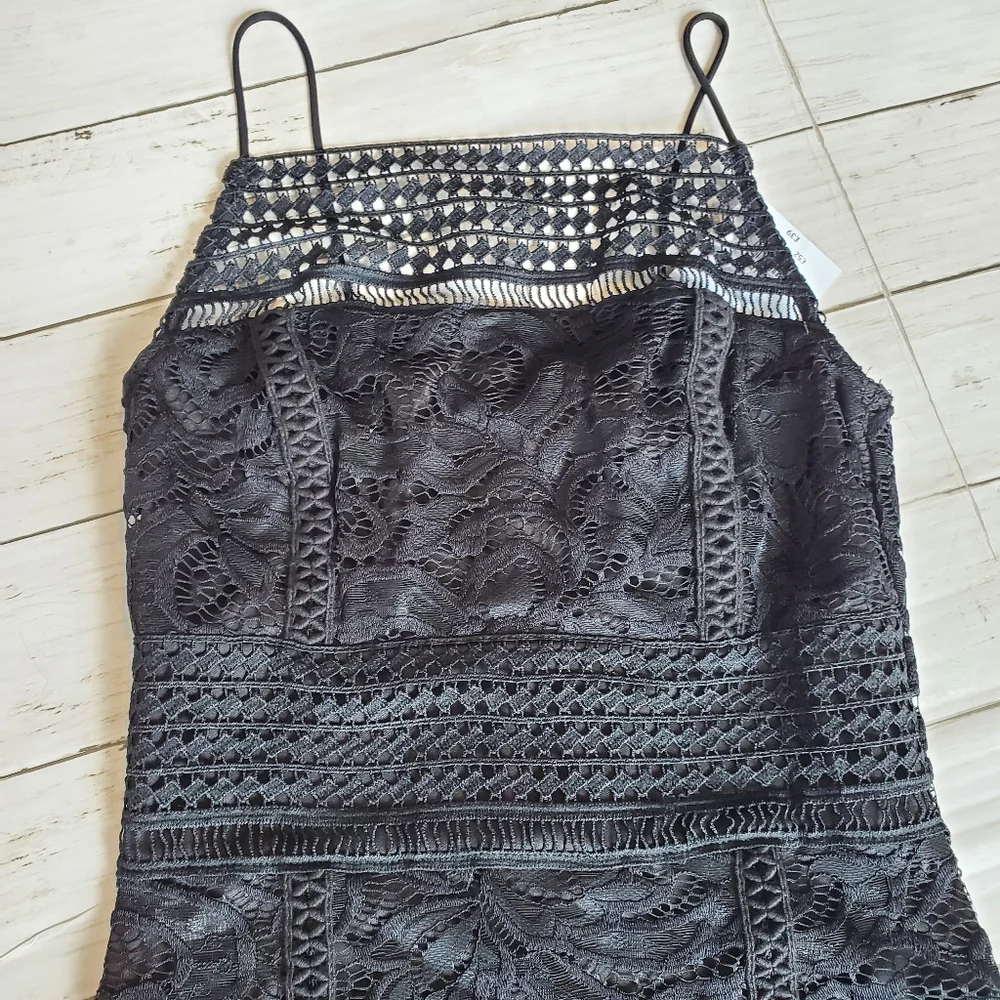 Nwt topshop little black dress lace mini high neck lace size‎ 4